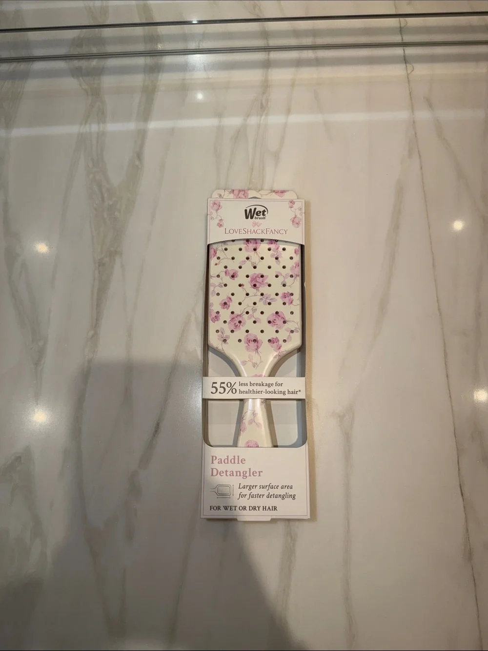 LoveShackFancy Floral Paddle Detangler Brush - White and Pink